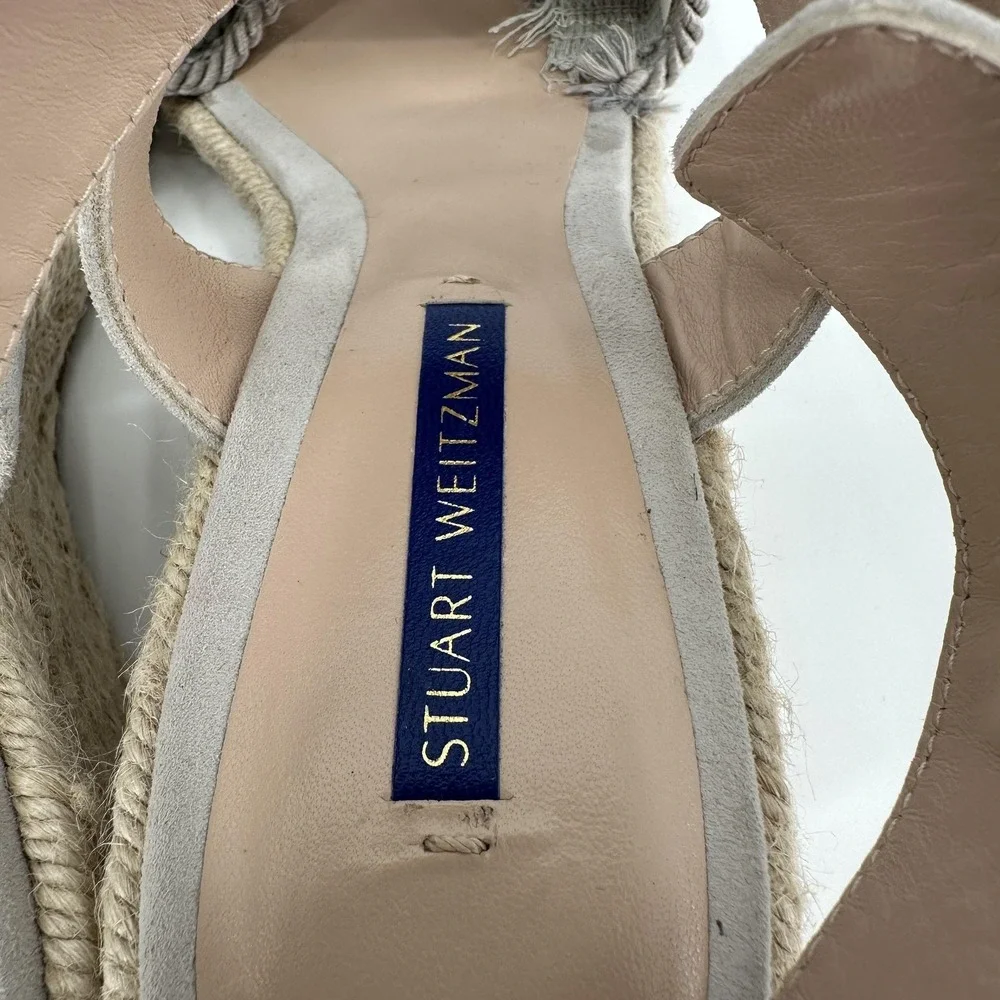 Stuart Weitzman Wedge Sandals Womens Size 9 Taupe Suede Espadrille Ankle Strap‎